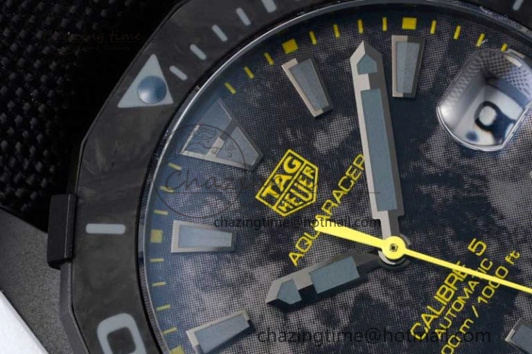 Thermal Aquaracer Calibre 5 PVD 41mm TARF 1:1 Best Edition Carbon Yellow Dial on Black Nylon Strap SW 9660