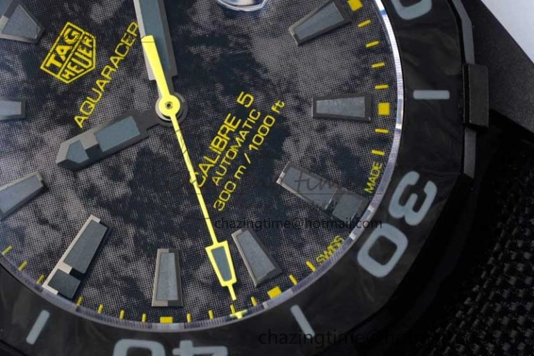 Thermal Aquaracer Calibre 5 PVD 41mm TARF 1:1 Best Edition Carbon Yellow Dial on Black Nylon Strap SW 9660