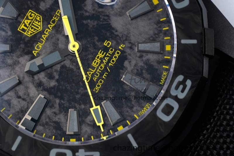 Thermal Aquaracer Calibre 5 PVD 41mm TARF 1:1 Best Edition Carbon Yellow Dial on Black Nylon Strap SW 9660