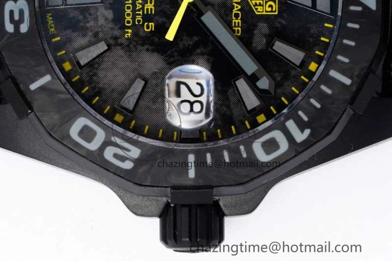 Thermal Aquaracer Calibre 5 PVD 41mm TARF 1:1 Best Edition Carbon Yellow Dial on Black Nylon Strap SW 9660