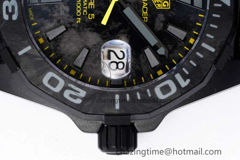 Thermal Aquaracer Calibre 5 PVD 41mm TARF 1:1 Best Edition Carbon Yellow Dial on Black Nylon Strap SW 9660