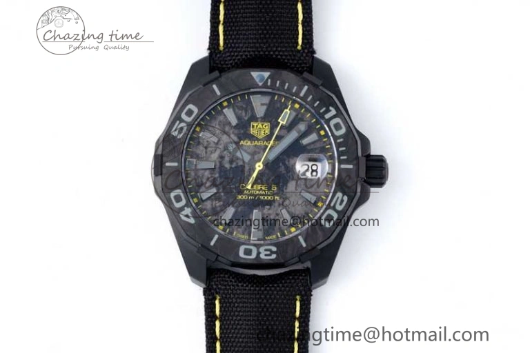 Thermal Aquaracer Calibre 5 PVD 41mm TARF 1:1 Best Edition Carbon Yellow Dial on Black Nylon Strap SW 9660