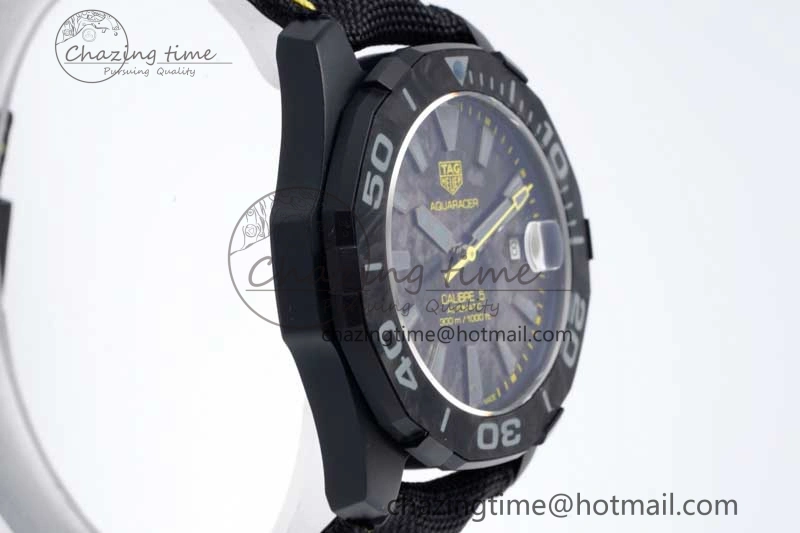Thermal Aquaracer Calibre 5 PVD 41mm TARF 1:1 Best Edition Carbon Yellow Dial on Black Nylon Strap SW 9660