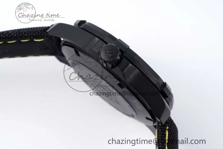 Thermal Aquaracer Calibre 5 PVD 41mm TARF 1:1 Best Edition Carbon Yellow Dial on Black Nylon Strap SW 9660