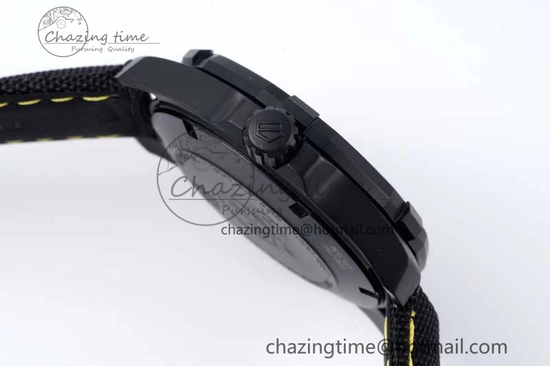 Thermal Aquaracer Calibre 5 PVD 41mm TARF 1:1 Best Edition Carbon Yellow Dial on Black Nylon Strap SW 9660