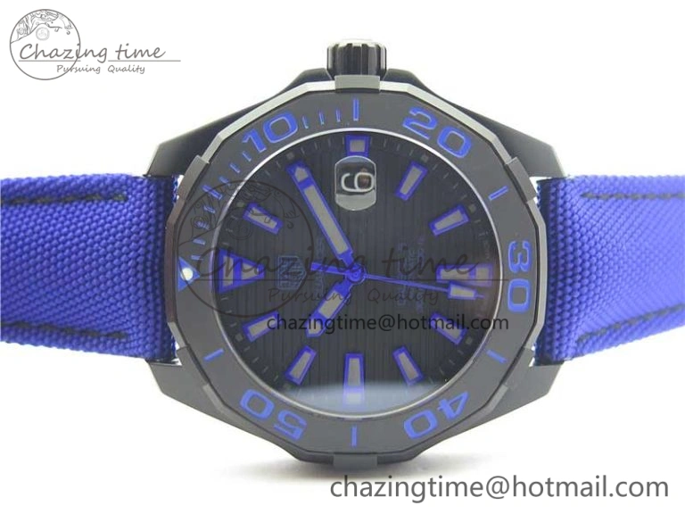 Compact Aquaracer Calibre 5 PVD 43mm V6F 1:1 Best Edition Black Blue Dial on Blue Nylon Strap A 9681