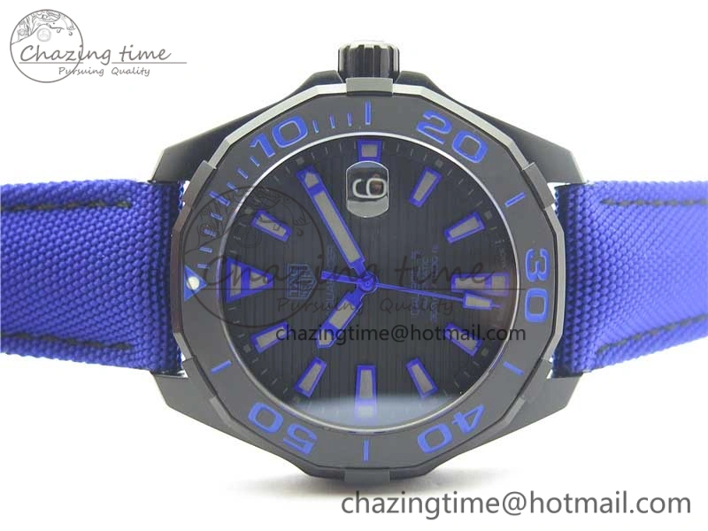 Compact Aquaracer Calibre 5 PVD 43mm V6F 1:1 Best Edition Black Blue Dial on Blue Nylon Strap A 9681