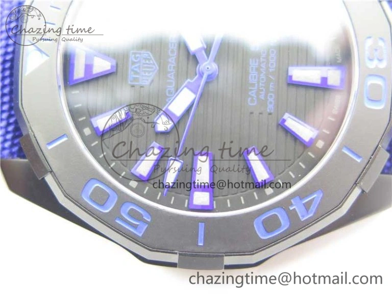 Compact Aquaracer Calibre 5 PVD 43mm V6F 1:1 Best Edition Black Blue Dial on Blue Nylon Strap A 9681