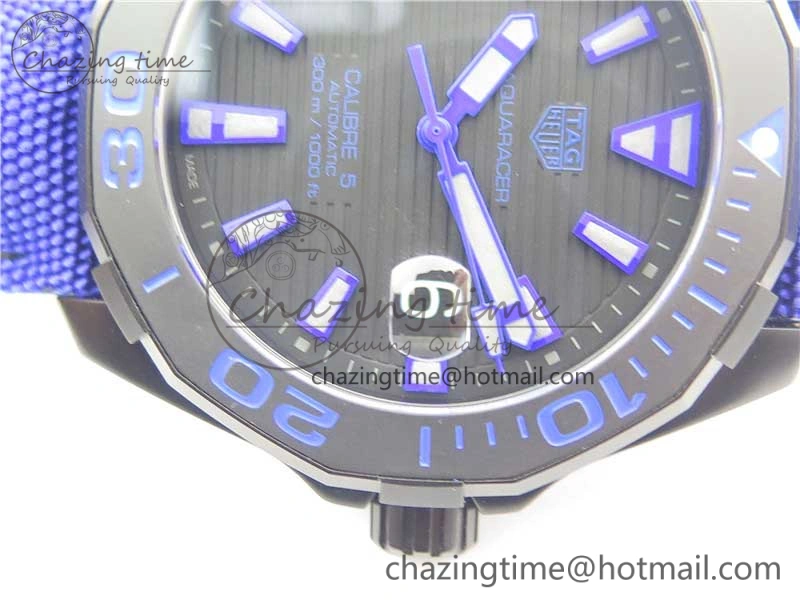 Compact Aquaracer Calibre 5 PVD 43mm V6F 1:1 Best Edition Black Blue Dial on Blue Nylon Strap A 9681