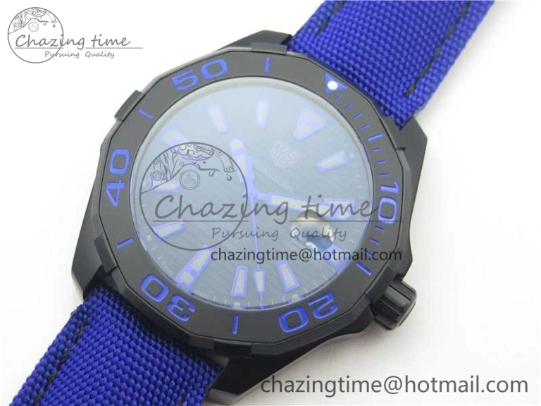 Compact Aquaracer Calibre 5 PVD 43mm V6F 1:1 Best Edition Black Blue Dial on Blue Nylon Strap A 9681