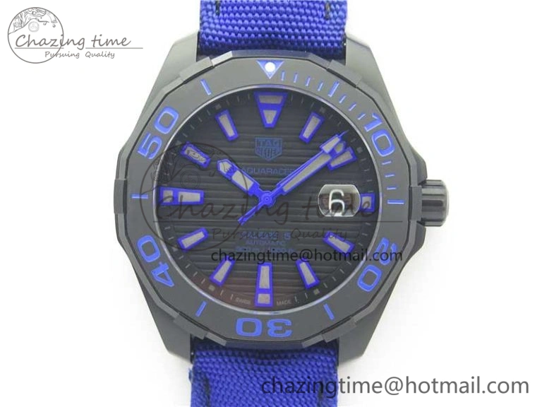 Compact Aquaracer Calibre 5 PVD 43mm V6F 1:1 Best Edition Black Blue Dial on Blue Nylon Strap A 9681