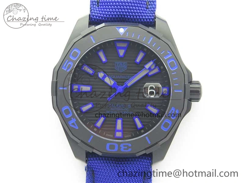Compact Aquaracer Calibre 5 PVD 43mm V6F 1:1 Best Edition Black Blue Dial on Blue Nylon Strap A 9681