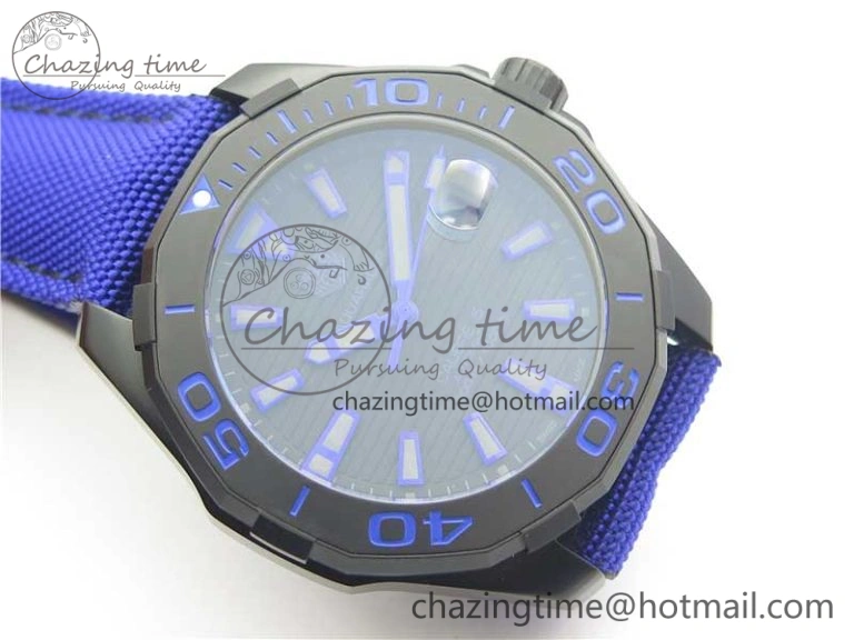Compact Aquaracer Calibre 5 PVD 43mm V6F 1:1 Best Edition Black Blue Dial on Blue Nylon Strap A 9681