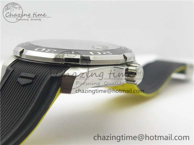 Fashionable Aquaracer Calibre 5 SS 43mm V6F 1:1 Best Edition Black Dial 2 Yellow Line on Black Rubber Strap A 9671