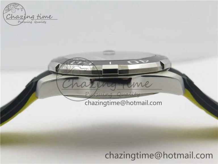 Fashionable Aquaracer Calibre 5 SS 43mm V6F 1:1 Best Edition Black Dial 2 Yellow Line on Black Rubber Strap A 9671