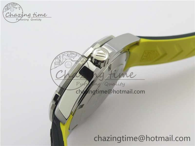 Fashionable Aquaracer Calibre 5 SS 43mm V6F 1:1 Best Edition Black Dial 2 Yellow Line on Black Rubber Strap A 9671