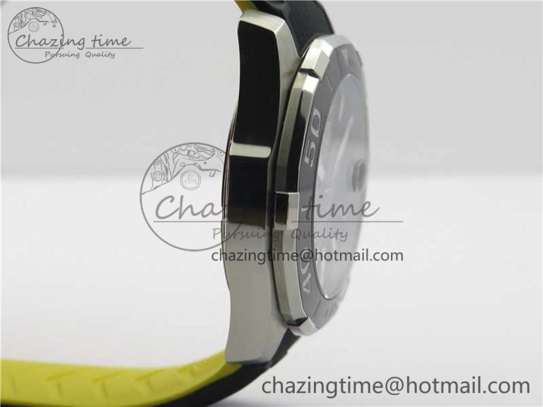 Fashionable Aquaracer Calibre 5 SS 43mm V6F 1:1 Best Edition Black Dial 2 Yellow Line on Black Rubber Strap A 9671