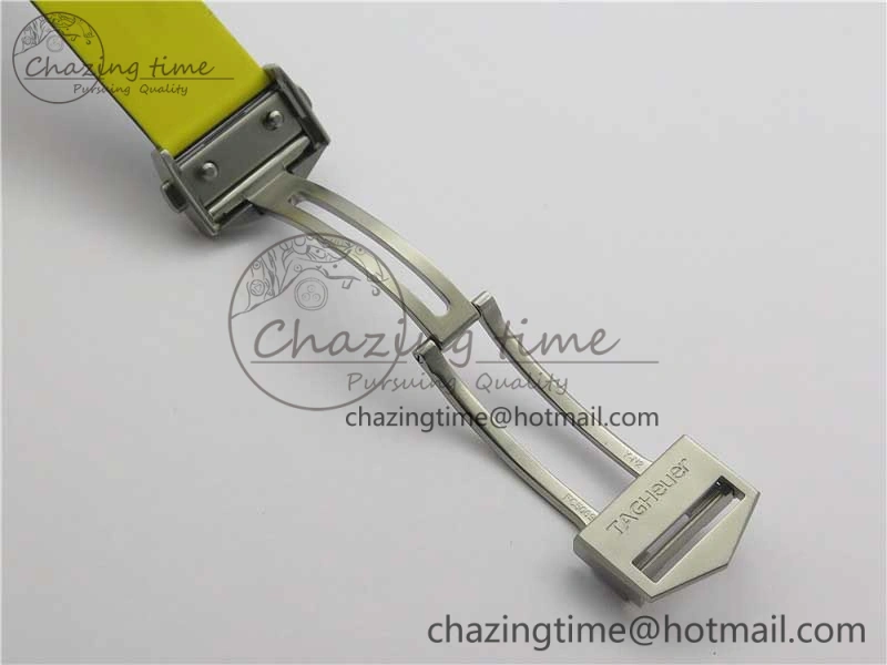 Fashionable Aquaracer Calibre 5 SS 43mm V6F 1:1 Best Edition Black Dial 2 Yellow Line on Black Rubber Strap A 9671