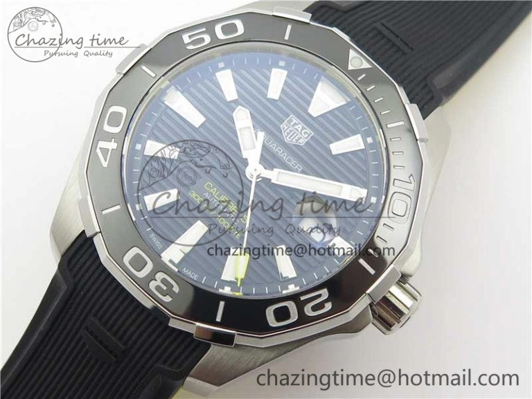 Fashionable Aquaracer Calibre 5 SS 43mm V6F 1:1 Best Edition Black Dial 2 Yellow Line on Black Rubber Strap A 9671