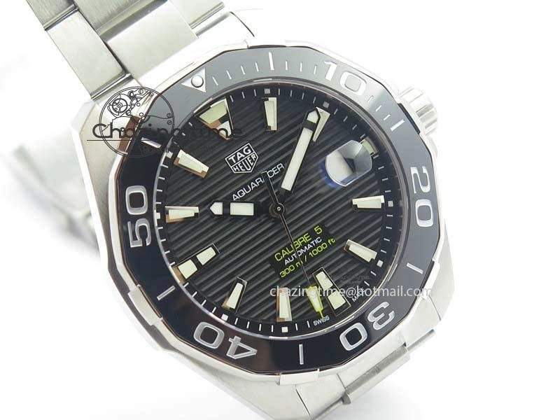 Aquaracer Calibre 5 SS MKF 1:1 Best Edition Black Textured Dial Ceramic Bezel On SS Bracelet A HighPerformance 9700