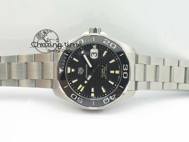 Aquaracer Calibre 5 SS MKF 1:1 Best Edition Black Textured Dial Ceramic Bezel On SS Bracelet A HighPerformance 9700