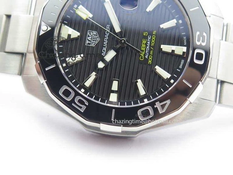 Aquaracer Calibre 5 SS MKF 1:1 Best Edition Black Textured Dial Ceramic Bezel On SS Bracelet A HighPerformance 9700