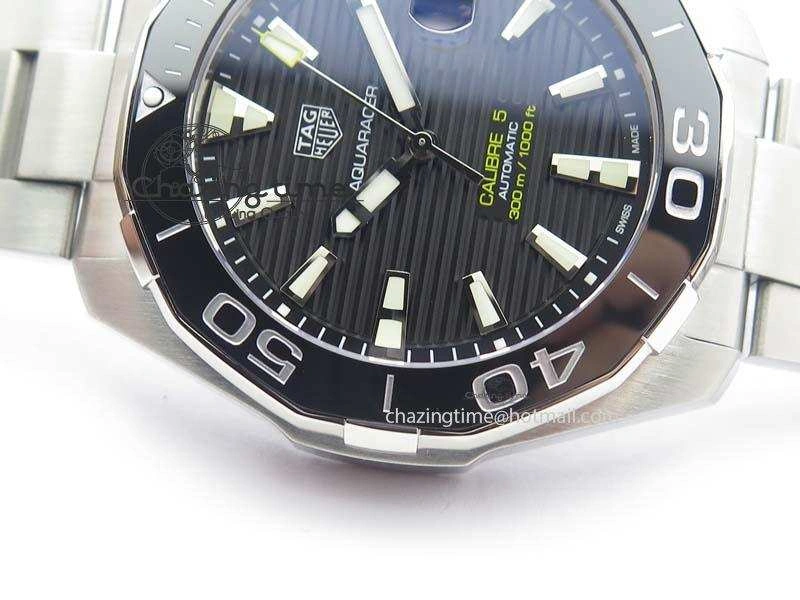 Aquaracer Calibre 5 SS MKF 1:1 Best Edition Black Textured Dial Ceramic Bezel On SS Bracelet A HighPerformance 9700