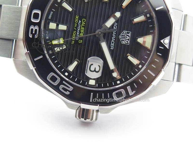 Aquaracer Calibre 5 SS MKF 1:1 Best Edition Black Textured Dial Ceramic Bezel On SS Bracelet A HighPerformance 9700