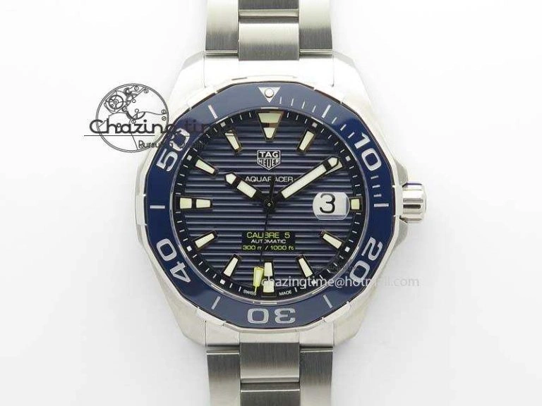 Aquaracer Calibre 5 SS MKF 1:1 Best Edition Blue Textured Dial Ceramic Bezel On SS Bracelet A TimelessDesign 9699