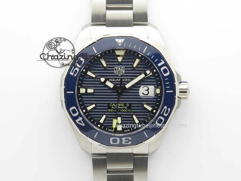 Aquaracer Calibre 5 SS MKF 1:1 Best Edition Blue Textured Dial Ceramic Bezel On SS Bracelet A TimelessDesign 9699