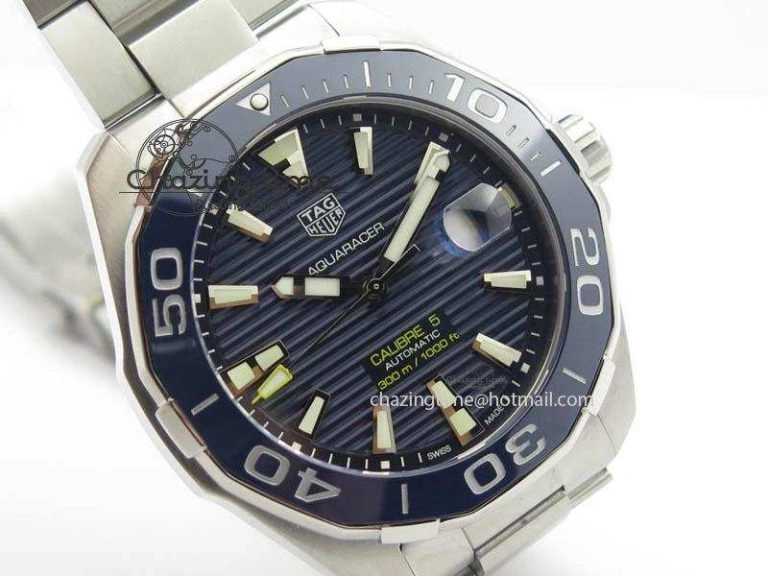 Aquaracer Calibre 5 SS MKF 1:1 Best Edition Blue Textured Dial Ceramic Bezel On SS Bracelet A TimelessDesign 9699