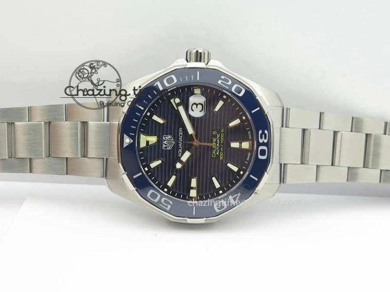 Aquaracer Calibre 5 SS MKF 1:1 Best Edition Blue Textured Dial Ceramic Bezel On SS Bracelet A TimelessDesign 9699