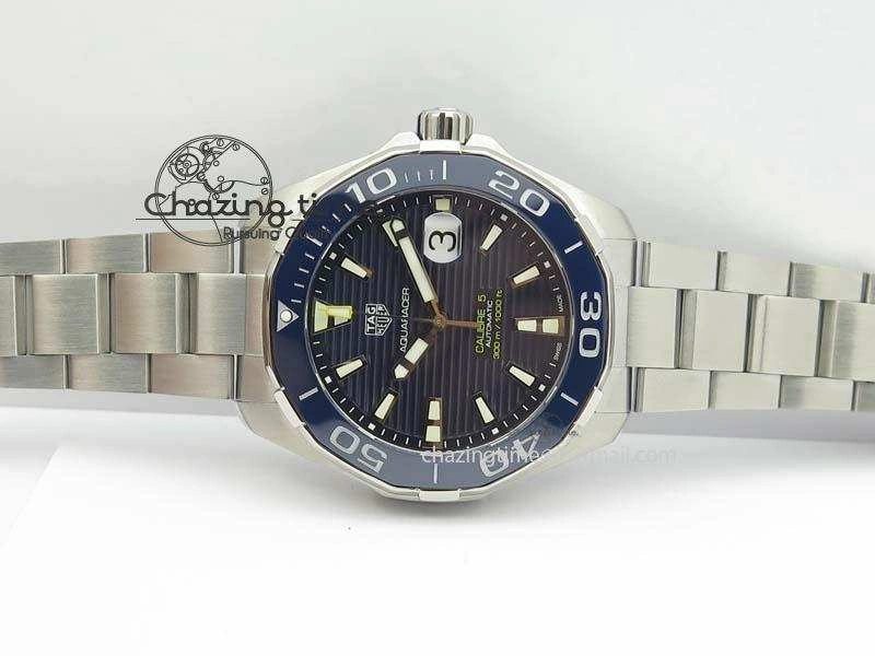 Aquaracer Calibre 5 SS MKF 1:1 Best Edition Blue Textured Dial Ceramic Bezel On SS Bracelet A TimelessDesign 9699