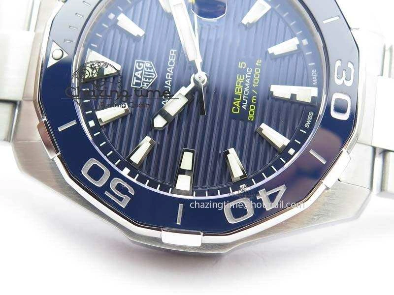 Aquaracer Calibre 5 SS MKF 1:1 Best Edition Blue Textured Dial Ceramic Bezel On SS Bracelet A TimelessDesign 9699