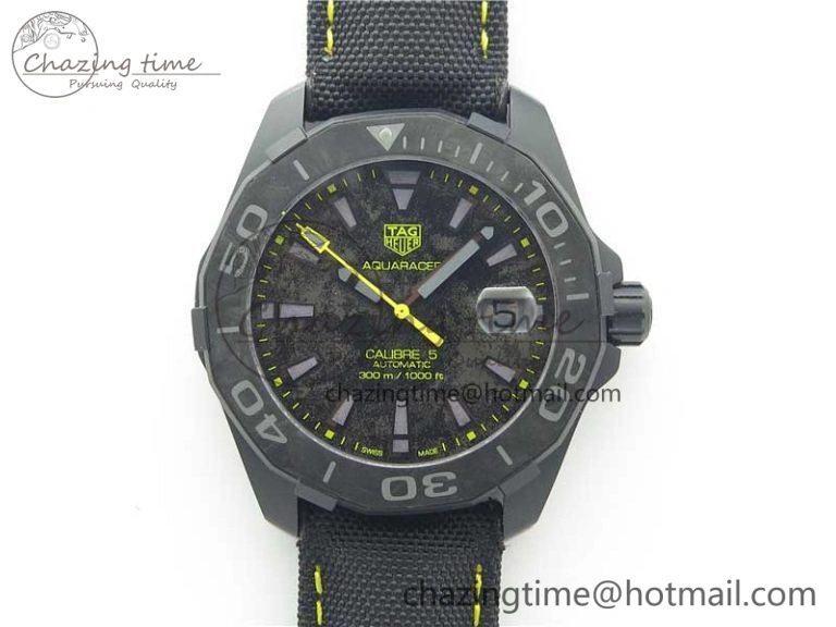 GoodFit Aquaracer Calibre 5 Yellow Carbon TBF 1:1 Best Edition Carbon Dial on Nylon Strap A 9677