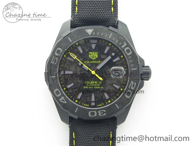 GoodFit Aquaracer Calibre 5 Yellow Carbon TBF 1:1 Best Edition Carbon Dial on Nylon Strap A 9677