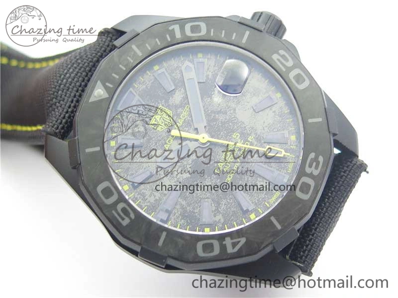 GoodFit Aquaracer Calibre 5 Yellow Carbon TBF 1:1 Best Edition Carbon Dial on Nylon Strap A 9677