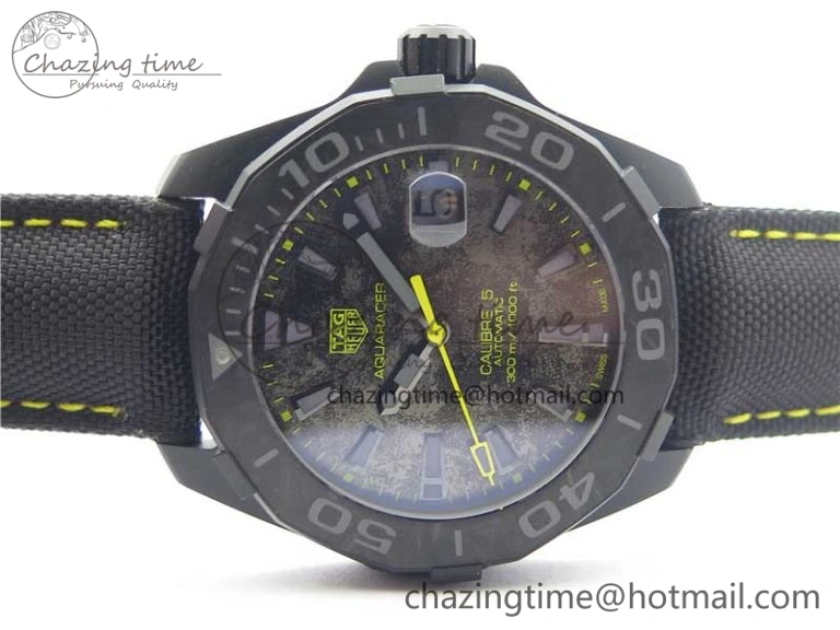 GoodFit Aquaracer Calibre 5 Yellow Carbon TBF 1:1 Best Edition Carbon Dial on Nylon Strap A 9677