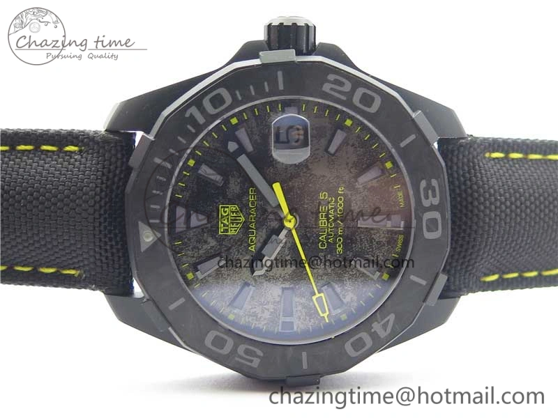 GoodFit Aquaracer Calibre 5 Yellow Carbon TBF 1:1 Best Edition Carbon Dial on Nylon Strap A 9677