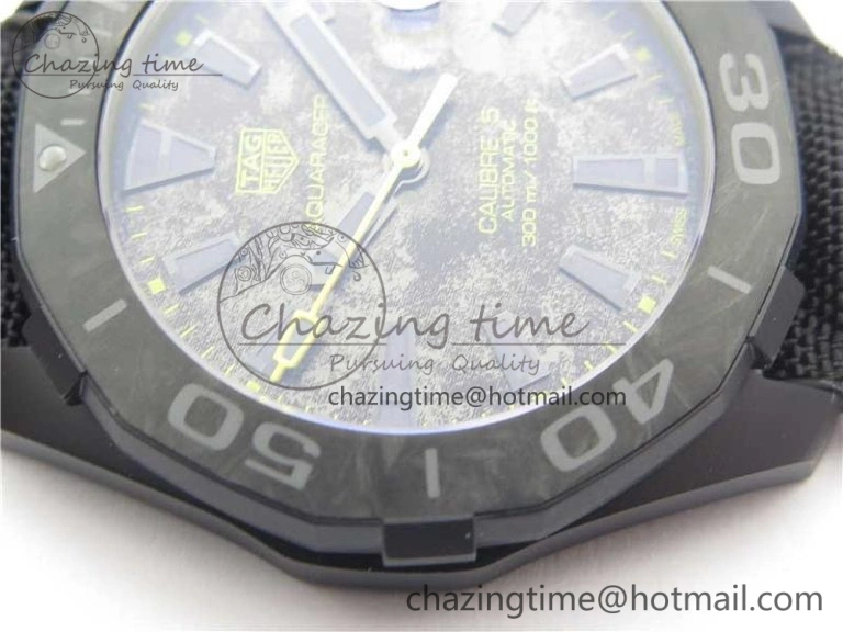 GoodFit Aquaracer Calibre 5 Yellow Carbon TBF 1:1 Best Edition Carbon Dial on Nylon Strap A 9677