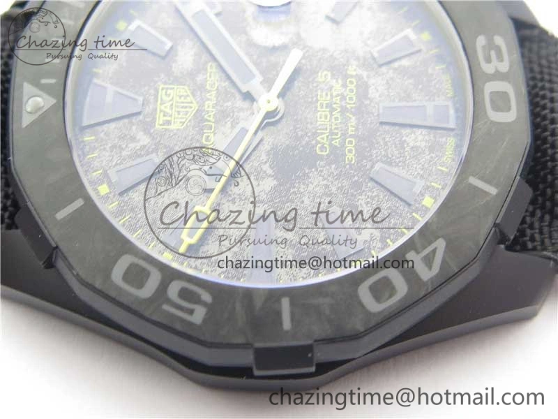 GoodFit Aquaracer Calibre 5 Yellow Carbon TBF 1:1 Best Edition Carbon Dial on Nylon Strap A 9677