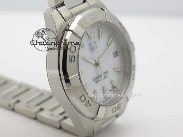 Aquaracer Ladies SS MOP White Stick Markers Dial On SS Bracelet Swiss Quartz Classic 9710