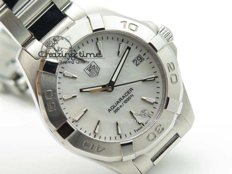 Aquaracer Ladies SS MOP White Stick Markers Dial On SS Bracelet Swiss Quartz Classic 9710