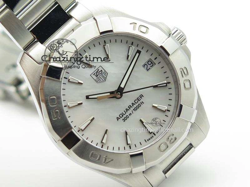 Aquaracer Ladies SS MOP White Stick Markers Dial On SS Bracelet Swiss Quartz Classic 9710
