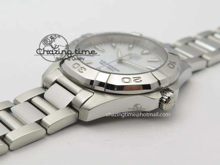 Aquaracer Ladies SS MOP White Stick Markers Dial On SS Bracelet Swiss Quartz Classic 9710