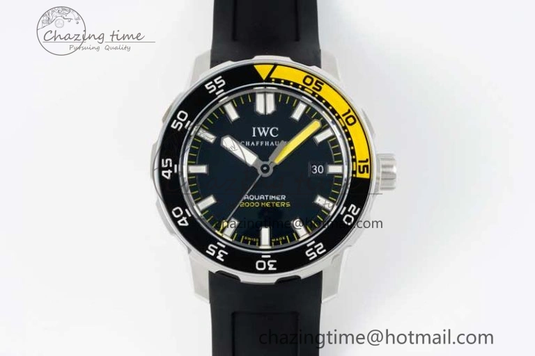 RelaxedFit Aquatimer Automatic SS RSF 1:1 Best Edition Black Yellow Dial on Black Rubber Strap A 7068