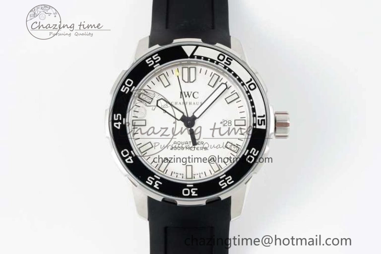 Bright Aquatimer Automatic SS RSF 1:1 Best Edition White Black Dial on Black Rubber Strap A 7067