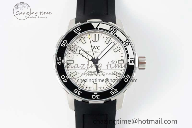 Bright Aquatimer Automatic SS RSF 1:1 Best Edition White Black Dial on Black Rubber Strap A 7067
