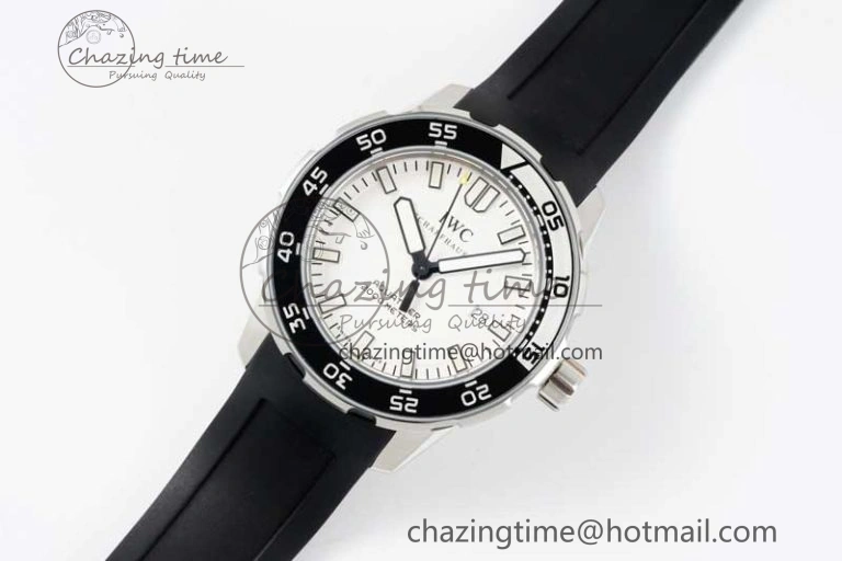 Bright Aquatimer Automatic SS RSF 1:1 Best Edition White Black Dial on Black Rubber Strap A 7067