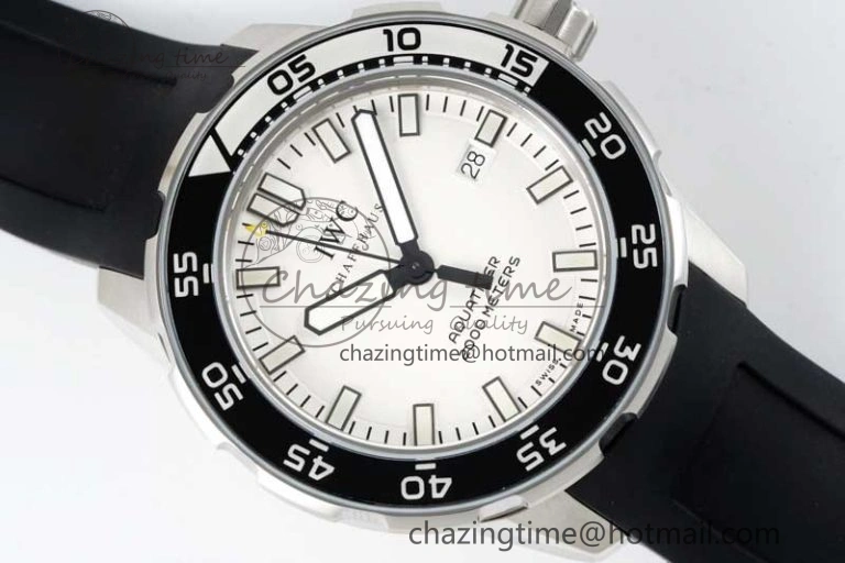 Bright Aquatimer Automatic SS RSF 1:1 Best Edition White Black Dial on Black Rubber Strap A 7067